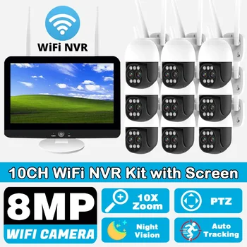 Smart Wireless Wifi Kaamera Kit 8MP 10X Suurenduse PTZ AI Inimeste Avastamine Väljas Turvalisuse Kaamera 10CH NVR videovalve Süsteem
