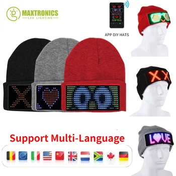 LED Pixel Müts/Prillid Bluetooth App Kontrolli Soe Kootud Müts Mees / Naiste Poole Mitut Keelt USB Eest Vilkuv Led Ekraan