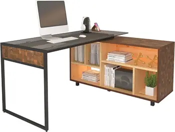 L-kujuline Nurgas Laud koos Mitme Ladustamine, Arvuti Laud, millel Riiulid, Home Office Desk, Tamm, 56