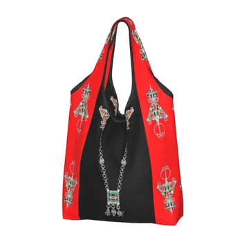 Custom Kabyle Ehted Shopping Naiste Kaasaskantav Suure Mahutavusega Toidukaubad Amazigh Berberi Vaip Shopper Tassima Kotid