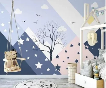 Kohandatud cartoon seinamaaling Põhjamaade kaasaegse käsitsi maalitud geomeetriline laste tuba tausta tapeet seina kaunistamiseks