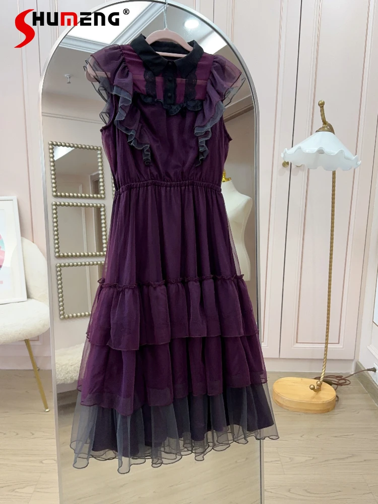 2023 Uus Armas Fashion Sinine Värv Kook Kleit Daamid Elegantne Pits Varrukateta - Line Läbilöök Kleit Naistele Vestidos De Mujer