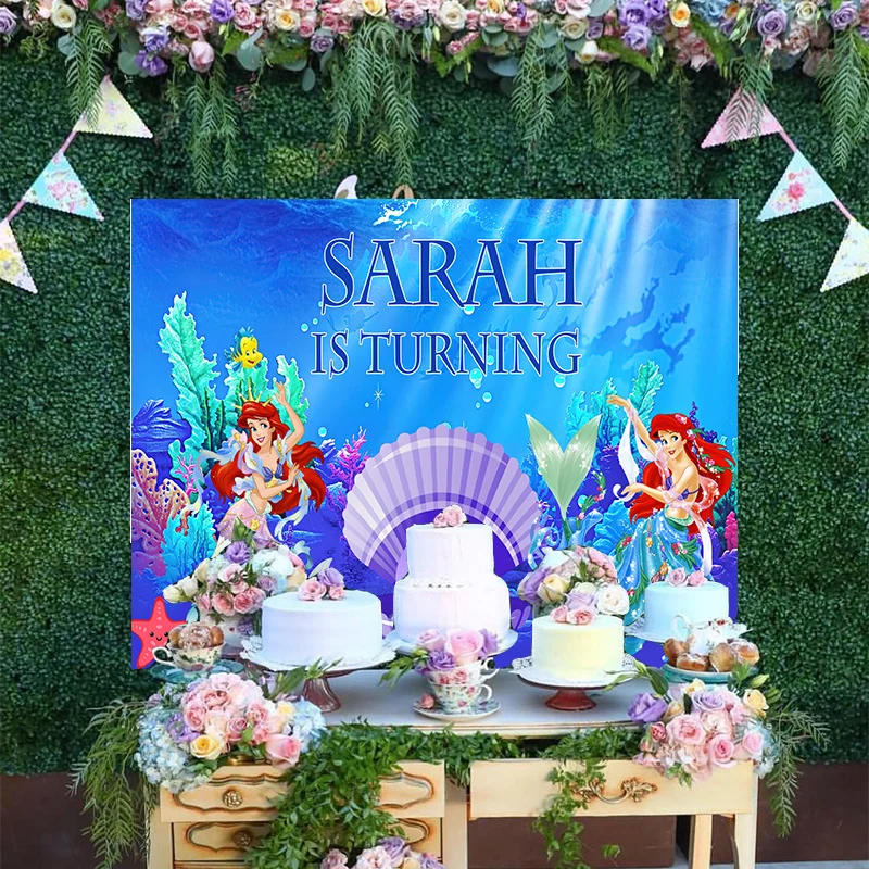 Disney Cartoon Alusel SeaWorld Tausta Banner Tüdrukud Printsess Väike Merineitsi Ariel Happy Birthday Party Dekoratsioon Taust