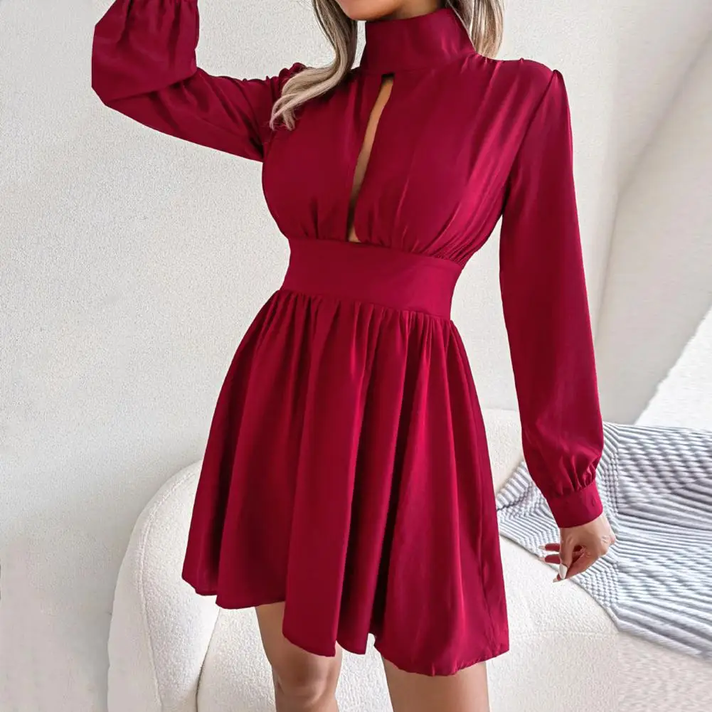 Mugavad Naiste Kleit Seksikas Elegantne Elegantne Kleit Kõrge Krae, Pikad Varrukad-line Mini Kleit Naistele (Solid Color Tihe Kõrge
