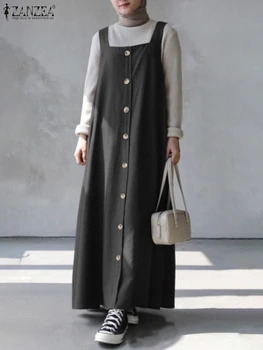 Fashion Square Kaela Tahke Moslemi Abaya Sundress ZANZEA Naiste Spagetid Rihm Tunked Kleit Vintage Dubai Türgi Tankid Vestido